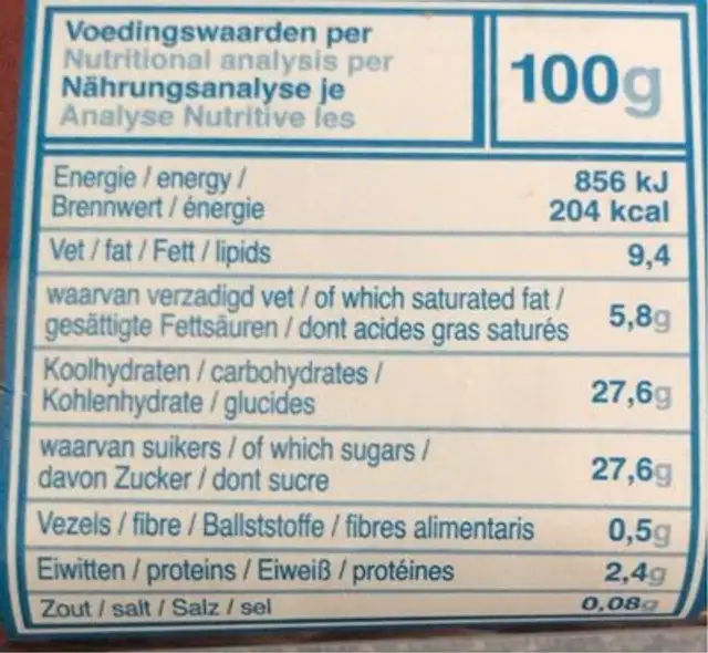 Glace Chocolat choco mood nutrition facts table