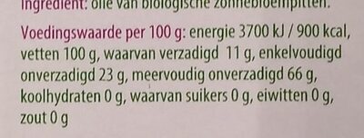 Zonnebloem olie koudgeperst nutrition facts table