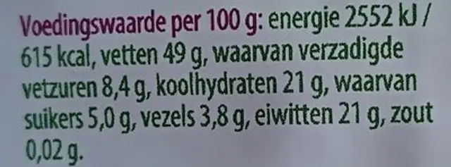 Ekoplaza Cashewnoten nutrition facts table