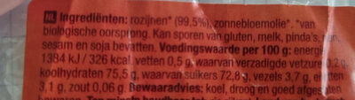 Rozijnen ingredients label