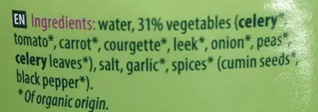 Groentebouillon ingredients label