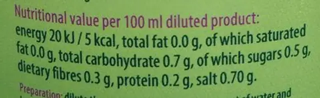 Groentebouillon nutrition facts table