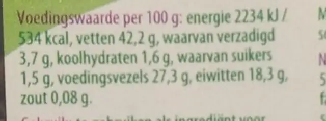 Lijnzaad nutrition facts table