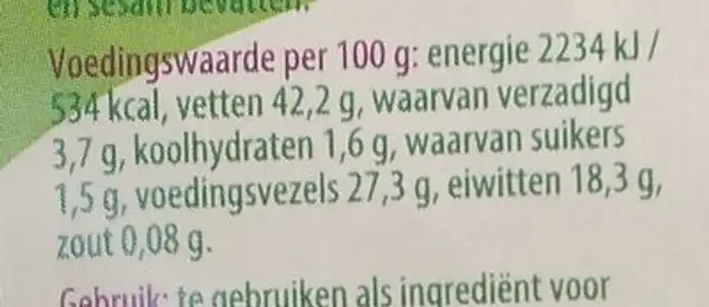 Lijnzaad gebroken nutrition facts table