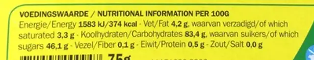 Vruchtenmix nutrition facts table