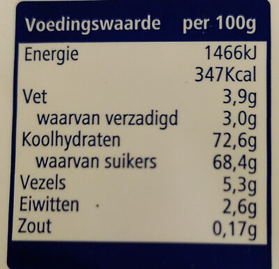 Fruitmix gedroogd fruit nutrition facts table