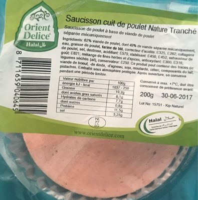 Saucisson cuit de poulet nature tranché