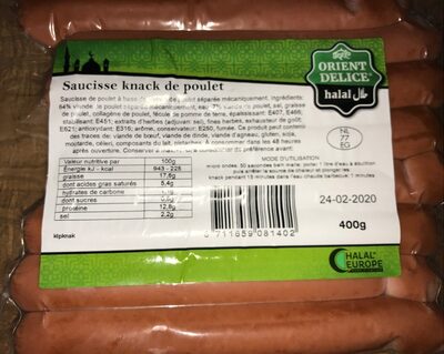 Saucisse knack de poulet front packaging