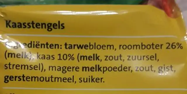 Kaasstengels ingredients label