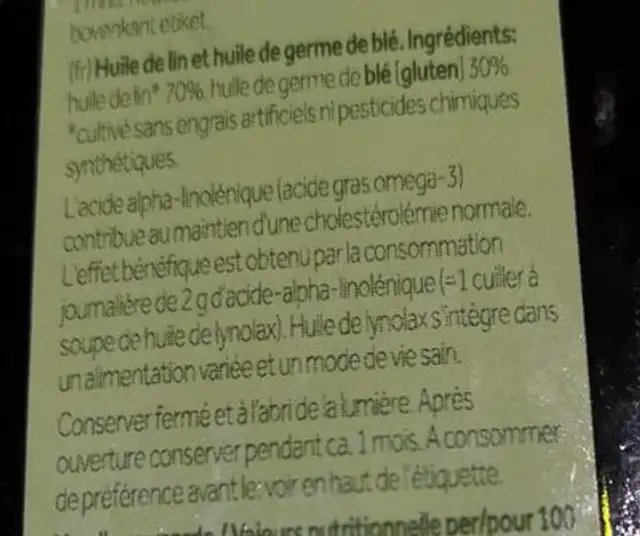 Linolax olie nutrition facts table