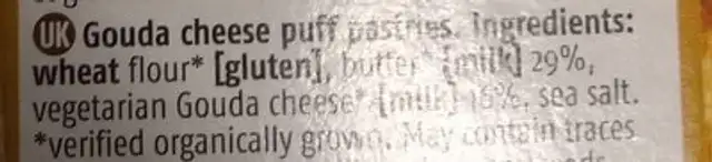 Goudse kaasvlinders ingredients label