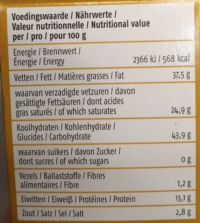 Goudse kaasvlinders nutrition facts table