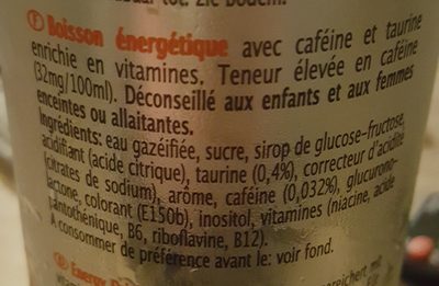 Rodeo Energy Drink ingredients label