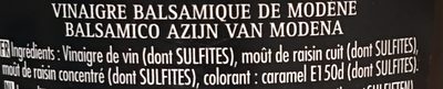 Vinaigre balsamique de Modène ingredients label