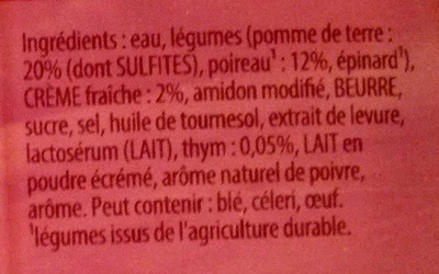 Poireaux, pommes de terre à la crème et pincée de thym ingredients label