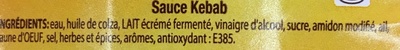 Sauce kebab ingredients label