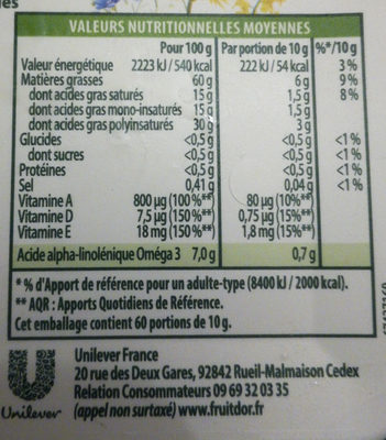 Fruit d'Or Oméga 3 Doux nutrition facts table