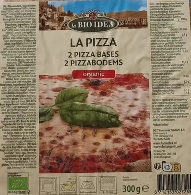 Pizza base nutrition facts table