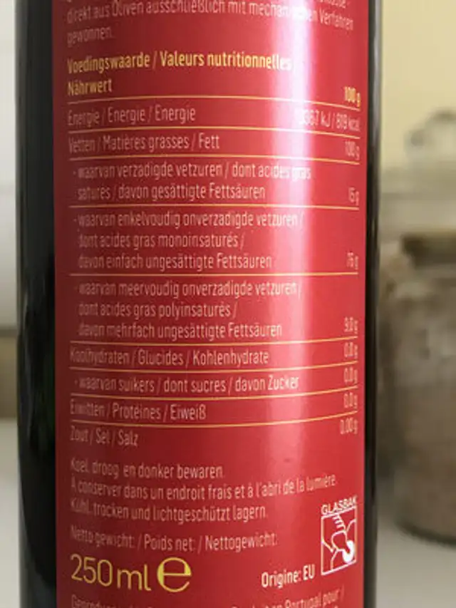 Olia d’oliva nutrition facts table