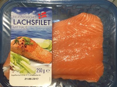 Norwegisches Lachsfilet mit Haut front packaging