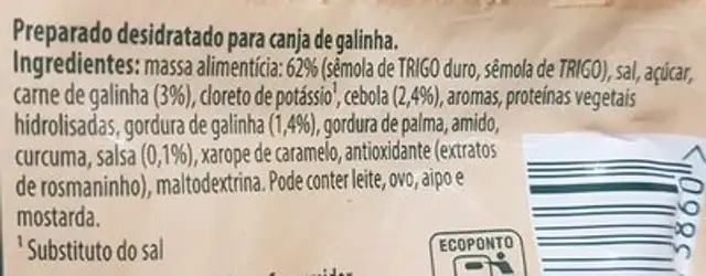 Canja de Galinha ingredients label