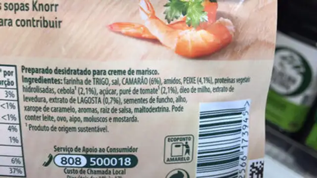 Creme de Marisco ingredients label