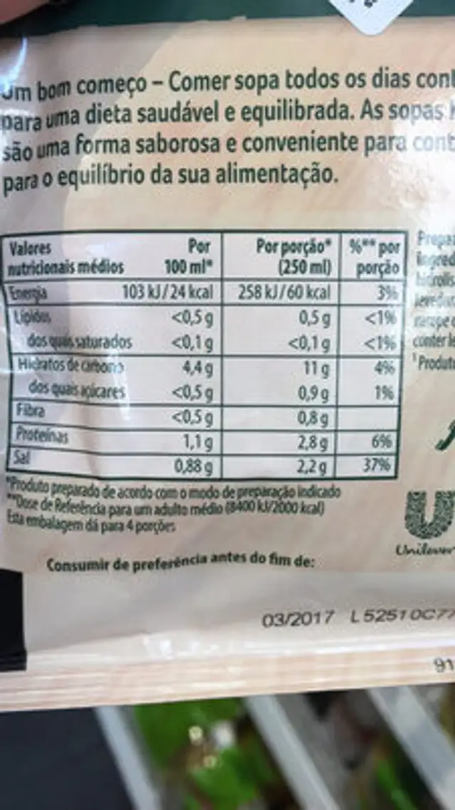 Creme de Marisco nutrition facts table