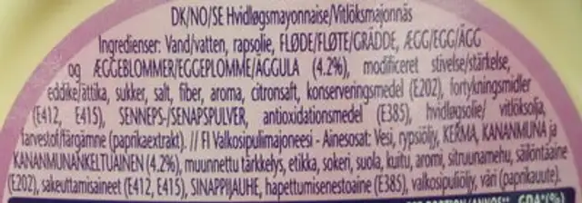 Roasted Garlic Mayonnaise ingredients label