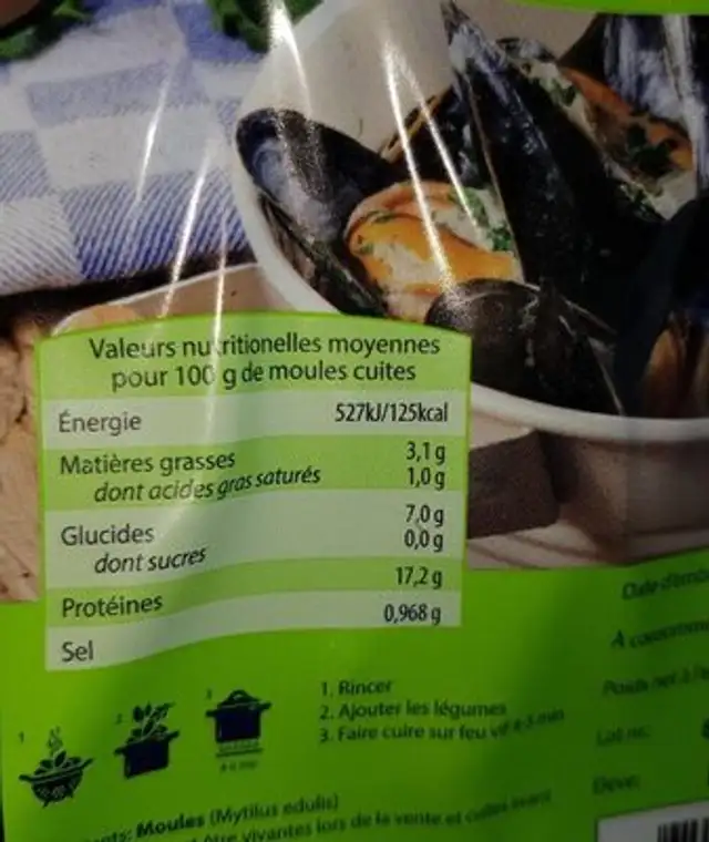 Moules nutrition facts table