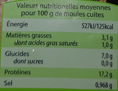 Moules ingredients label