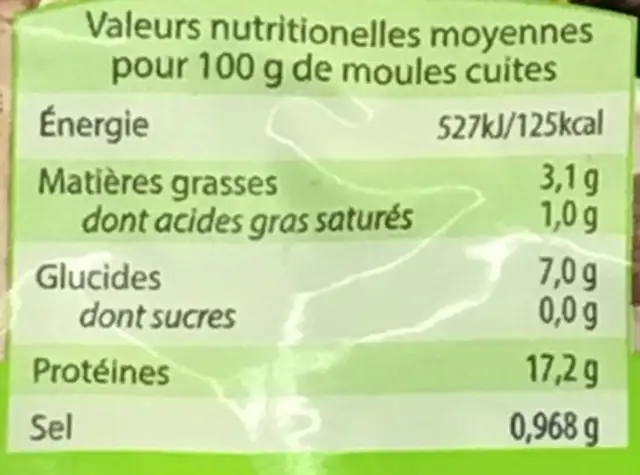Moules Premier nutrition facts table