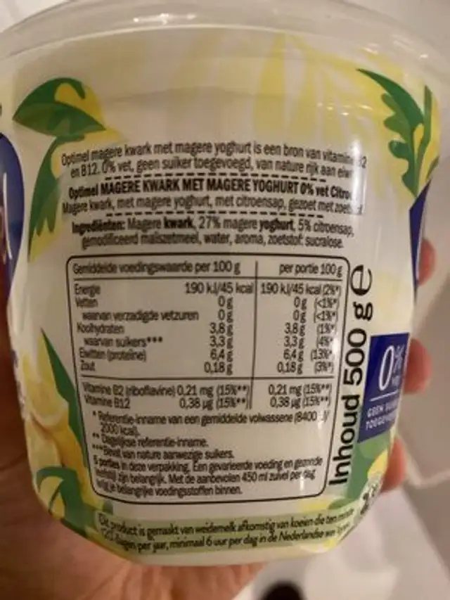 Magere kwark met yoghurt Moccachino nutrition facts table