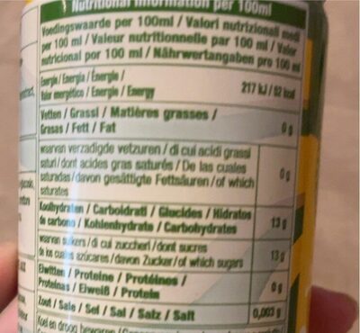 Chupa Chups Sparkling Mango nutrition facts table