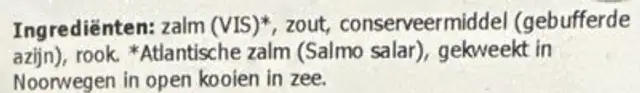 Gerookte zalmsnippers ingredients label