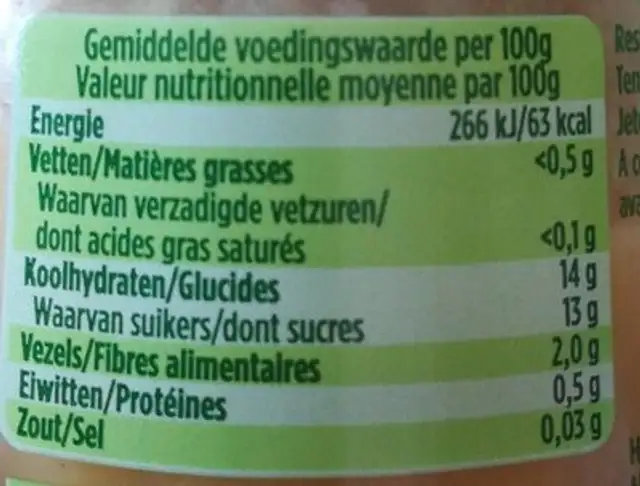 Hero Baby bio poire, banane nutrition facts table