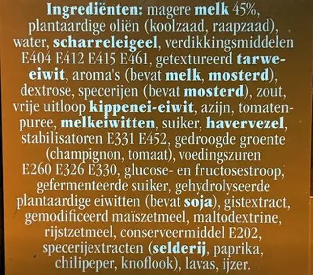 Américain Naturel ingredients label