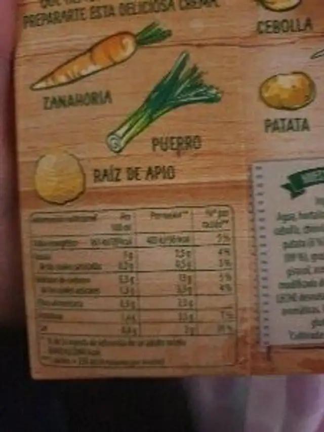 Crema De Pollastre Amb Verdures 1 L Knorr ingredients label