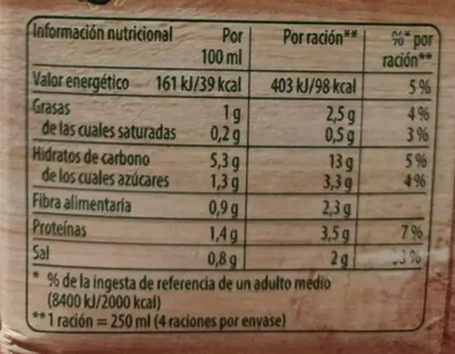Crema De Pollastre Amb Verdures 1 L Knorr nutrition facts table