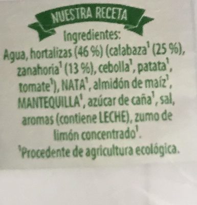 Eco puré de calabaza con zanahoria ecológico ingredients label