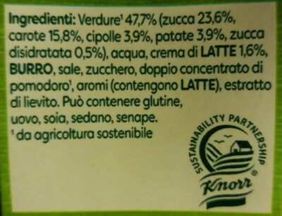 Vellutata di zucca ingredients label