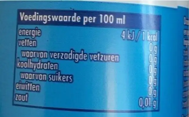 Non sparkling apple pear flavour nutrition facts table