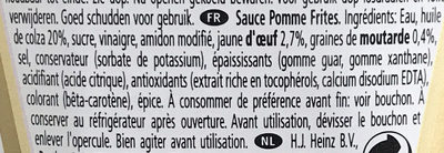 Frites Sauce ingredients label