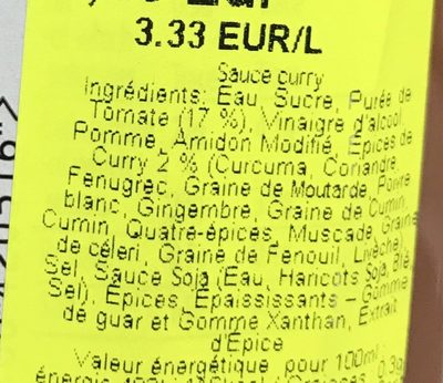 Curry Sauce Classic ingredients label