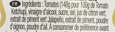 Jalapeño Chilli Ketchup ingredients label