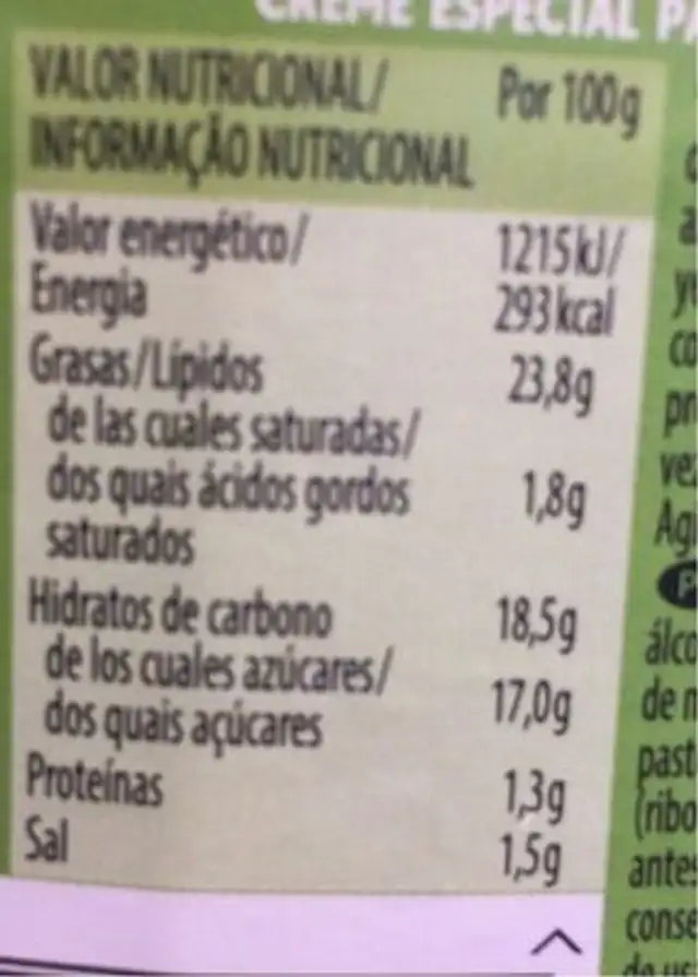 Salsa Heinz Salad Cream nutrition facts table
