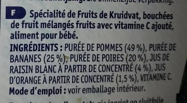 Fruits Mélangés ingredients label