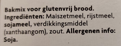 Free From Bread Mix White ingredients label