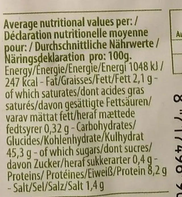 La pizza bambini nutrition facts table