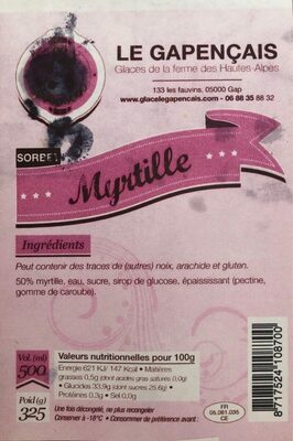 Sorbet Myrtille front packaging