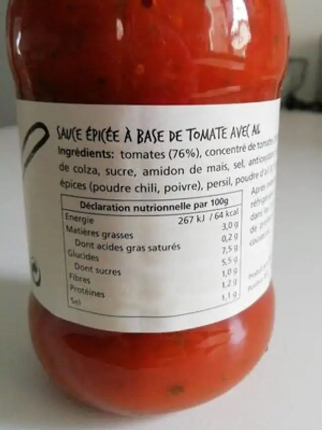 Sauce Arrabiata nutrition facts table